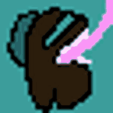 a pixel art drawing of a person 's face with a pink lightning bolt coming out of it .