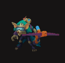 a pixel art of a rat holding a water gun