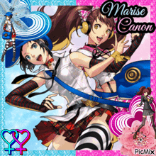 a picture of two anime girls with marise canone written at the top