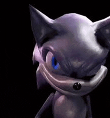 a close up of a cartoon cat with blue eyes and a smile on its face .