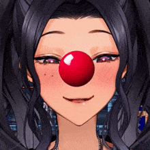 a girl with a red nose is making a face
