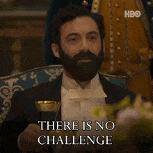 a man in a tuxedo with a beard is holding a glass and says you are not equal to my dear
