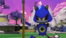 a cartoon character from sonic the hedgehog is holding a pole in a video game .