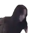 a pixelated image of a woman with long hair standing in front of a white background