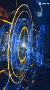 a computer screen with a blue circle in the middle and a caption that says ' cup cut '