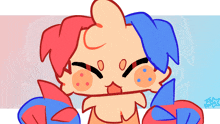 a drawing of a cartoon character with red and blue hair and a watermark that says ' ky ' on it