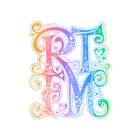 a rainbow colored letter r with hearts and arrows