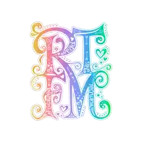 a rainbow colored letter r with hearts and arrows