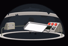 a cartoon drawing of a device with a warning sign on the side