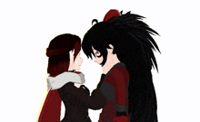 a couple of anime characters looking at each other on a white background