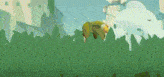 a cartoon illustration of a person standing in a field of grass .