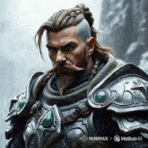 a painting of a man with a beard and a braided haircut is sponsored by minimx and hailuo ai
