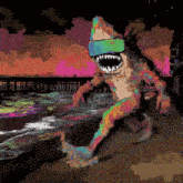 a colorful painting of a shark wearing virtual reality goggles