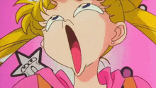 a close up of a cartoon girl making a funny face