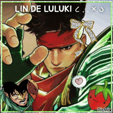 a picture of a man with a red headband and the words lin de luluki