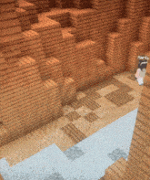 a person in a minecraft game is standing next to a brick wall