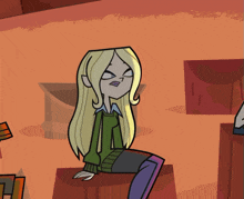 a cartoon of a girl sitting on a box with a marshmallow on her head