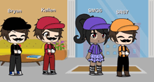 a group of cartoon characters including bryan kellen and smg6 are standing next to each other