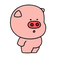 a cartoon pig with a red nose is standing on a white background .