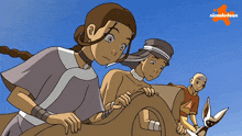 a nickelodeon cartoon shows a girl and two men