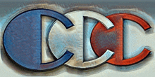 a blue white and red ccc logo on a white background