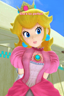 a cartoon character with the words she 's so perfect above her head