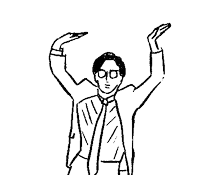 a black and white drawing of a man in a suit and tie