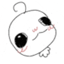 a black and white drawing of a cartoon character with big eyes and a nose .
