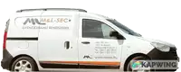 a white van that says m & l-sec on the side