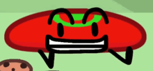 a cartoon drawing of a hot dog with a smile on its face and a cookie in the background .