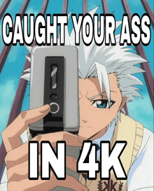 a picture of a man taking a picture with the words caught your ass in 4k