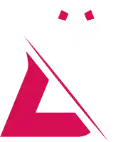 a pink triangle on a white background with two squares behind it