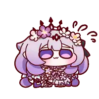 a cartoon of a girl with purple hair and flowers in her hair