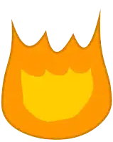 a cartoon flame with a white background and a yellow center