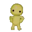 a pixel art of a yellow cartoon character walking .