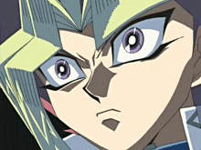 a close up of a anime character 's face with purple eyes