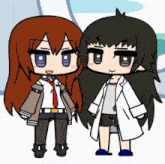 a cartoon of two girls standing next to each other with one wearing a lab coat