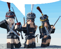 three female soldiers are standing next to each other and one has a speech bubble above her head