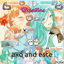 a collage of anime characters with the words " axo and este " in the middle