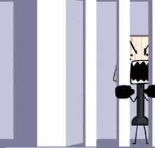 a cartoon character in a jail cell with a box on his head