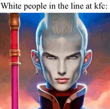 a drawing of a woman with the caption white people in the line at kfc