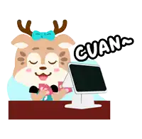 a cartoon of a deer playing cards with the word cuan above her