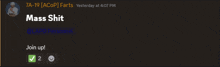 a screenshot of a message that says mass shit on it