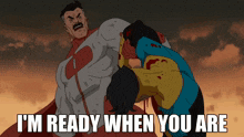 a cartoon of a man and a woman with the words i 'm ready when you are below them