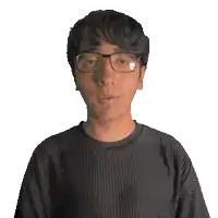 a man wearing glasses and a black shirt with the name mohamed on it