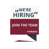 a red and white sign that says we 're hiring join the team