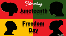 a poster celebrating juneteenth freedom day with silhouettes of people