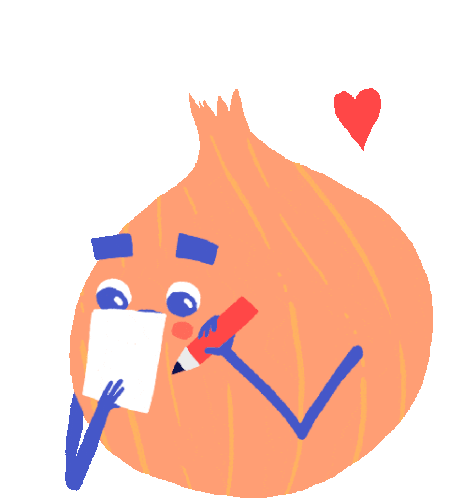 Sad Onion Writing Love Letter Sticker - Melancholic Onion Red Hearts Google Stickers