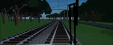 a computer generated image of a train track going through a park .