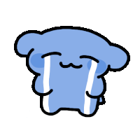 a blue cartoon character with tears coming out of its eyes